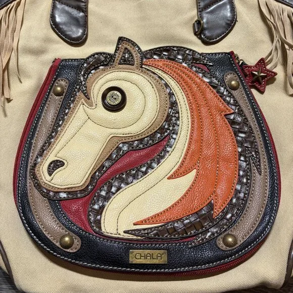 Chala Horse Everyday Zip Tote Shoulder Bag Fringe Large Travel School Work - Picture 2 of 15